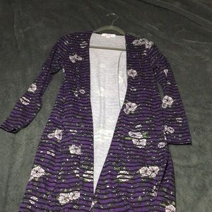 LULAROE SARAH PURPLE FLORAL WITH BLACK STRIPES. SM